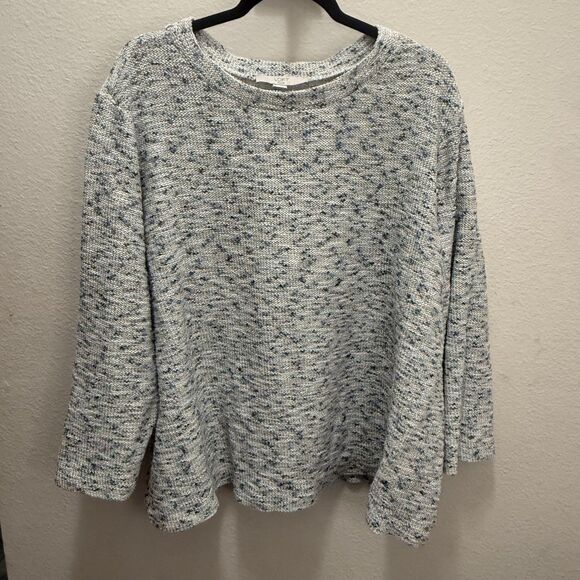 Loft women Boucle Mock Neck Shirt Blue plus size 24/26 knit abstract blue/gray - Picture 1 of 8